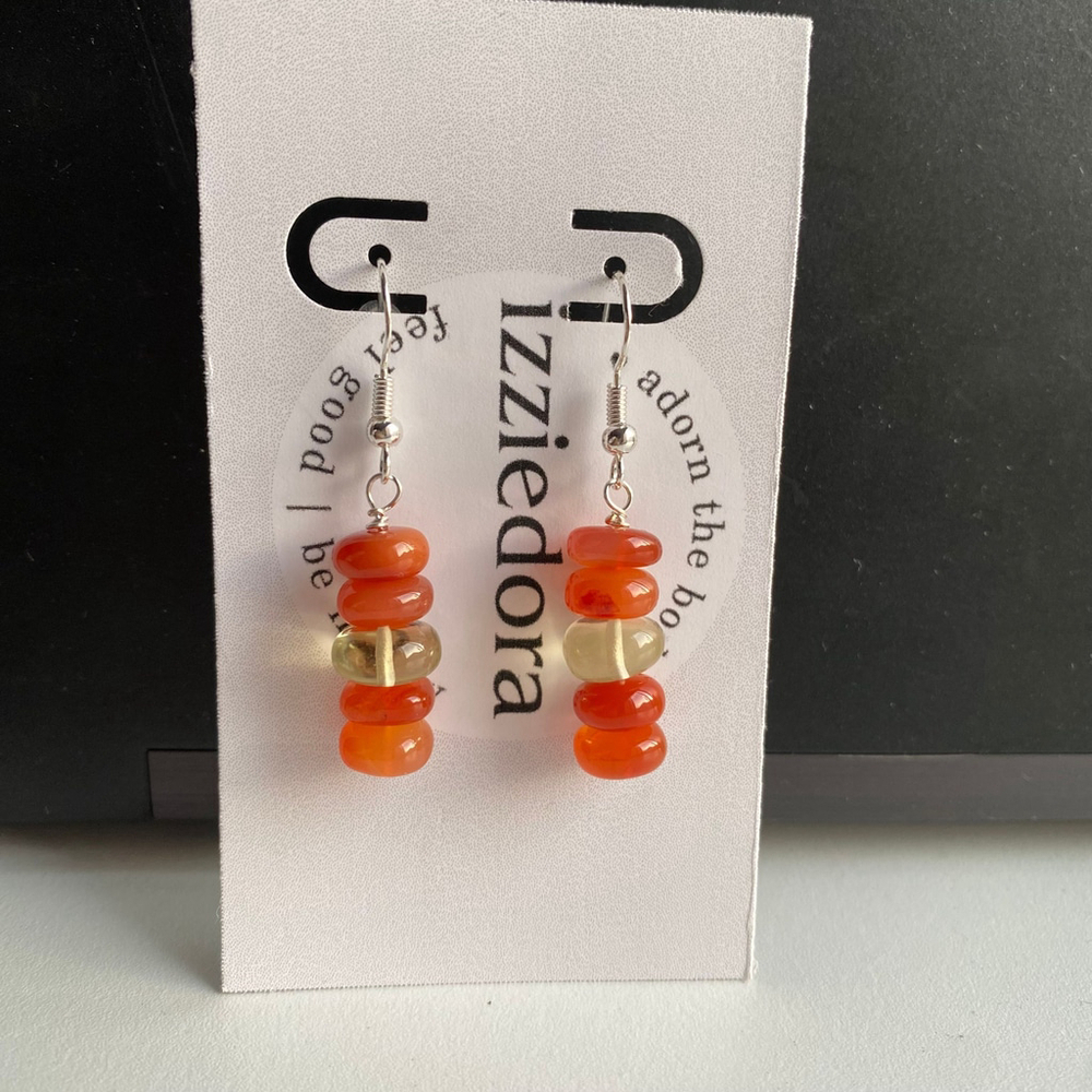 Carnelian and Lemon Quartz Sterling Dangle Earring